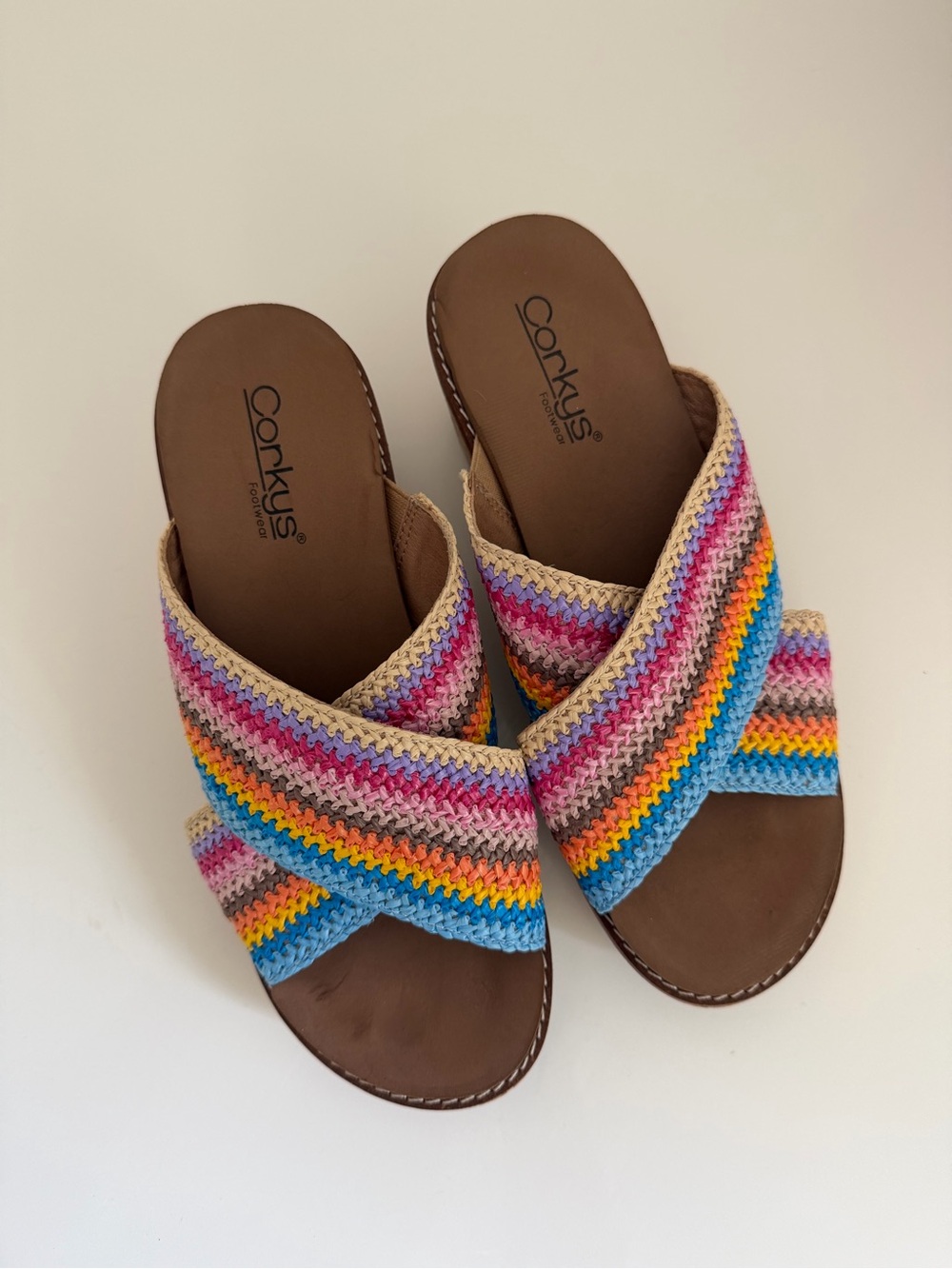 Corkys Peace Out Multicolor Woven Platform Wedges Size 8 - Picture 3 of 7
